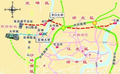        双碑嘉陵江大桥连接沙坪坝区和江北区,与双碑隧道